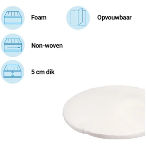 Bopita - Boxmatras - Rond - 90 cm - 5 cm - Foam - Opvouwbaar - Afritsbare Tijk