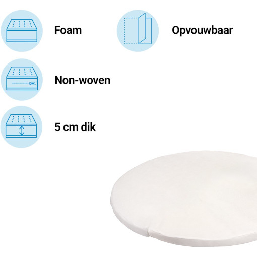 Bopita – Boxmatras – Rond – 95 cm – 5 cm – Foam – Opvouwbaar – Afritsbare Tijk